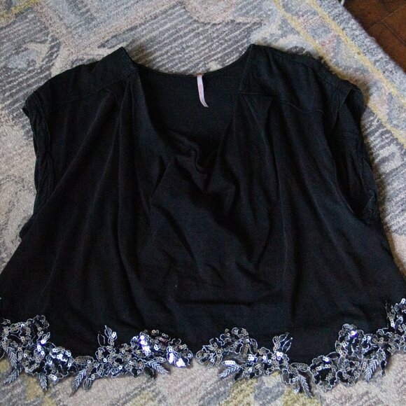 Free People Fashionably Late Top -- Black with Silver Accents - Picture 4 of 7